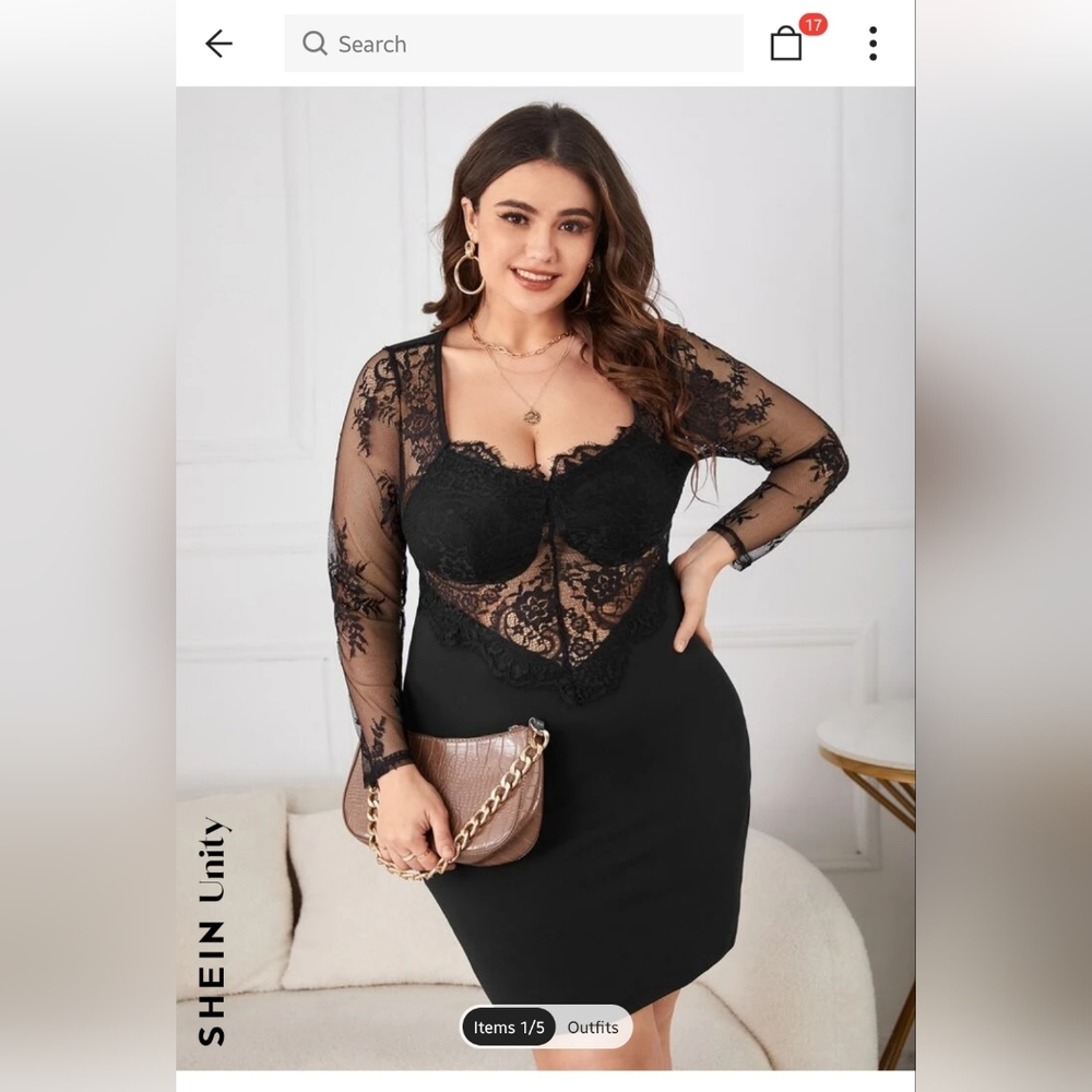SHEIN Lace Panel Bodycon Dress